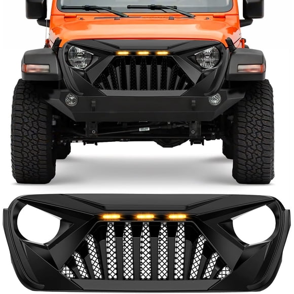 Nilight Front Bumper Grill Cover for 2018 2019 2020 2021 2022 2023 2024 2025 Wrangler JL and Gladiator JT with LED Amber Lights Matte Black