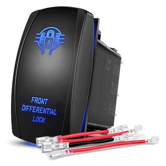 Nilight Front Differential Lock Rocker Switch Led Light Bar 5 Pin Laser On Off SPST Switches 20A/12V 10A/24V Blue with Jumper Wires Set for Cars Trucks Boats ATVs UTVs RVs