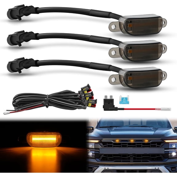 Nilight Front Grille Marker Light 3PCS 4LED Amber LED Light Smoked Lens Waterproof Compatible with 2004-2019 Ford F-150 Raptor and 2013-2018 Dodge Ram 1500 Raptor Aftermarket Grille