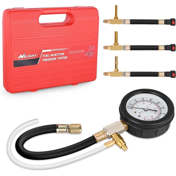 Nilight Fuel Pressure Gauge Tester Kit with Quick Connected Hose, 0-100 PSI Fuel Pressure Tester Tool with 6.30 7.89 9.49 Fuel Line Fittings, 4PCS
