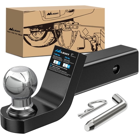 Nilight Fusion Trailer Hitch Mount with 2 Inch Trailer Ball & 5/8" Hitch Pin Clip Fits 2-Inch Receiver 7500 lbs 2" Drop, 2 Years Warranty