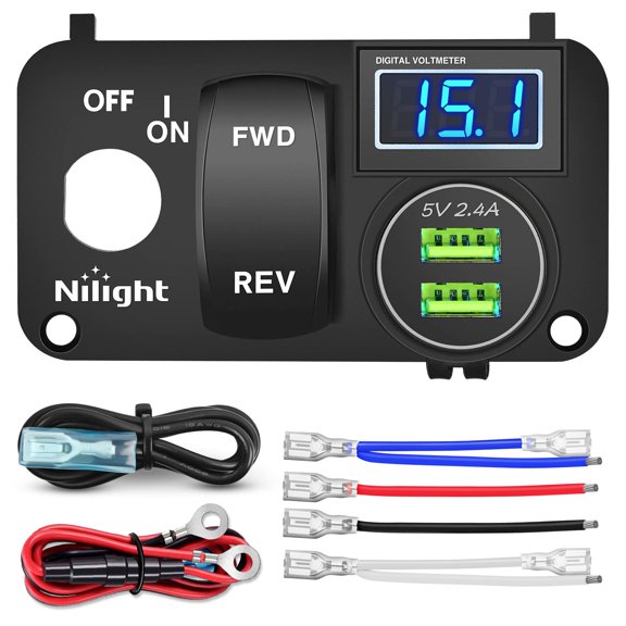 Nilight Golf Cart Key Switch Console Panel 9V-48V DC with Forward Reverse Rocker Switch 4.8A Dual USB Quick Charger Blue Led Digital Voltmeter for EZGO TXT PDS Golf Cart
