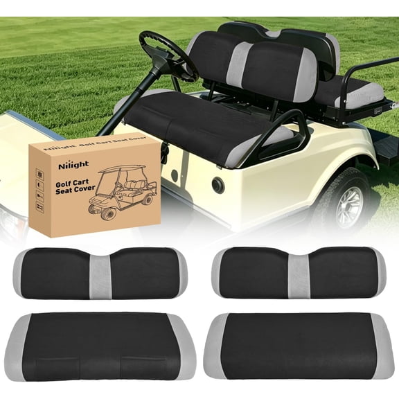 Nilight Golf Cart Seat Covers Set Front and Rear Grey Black Sun Scratch Resistant Washable Breathable Sandwich Mesh No Staple for 1994-2013 EZGO TXT/EZGO RXV/2000-2026 Club Car DS