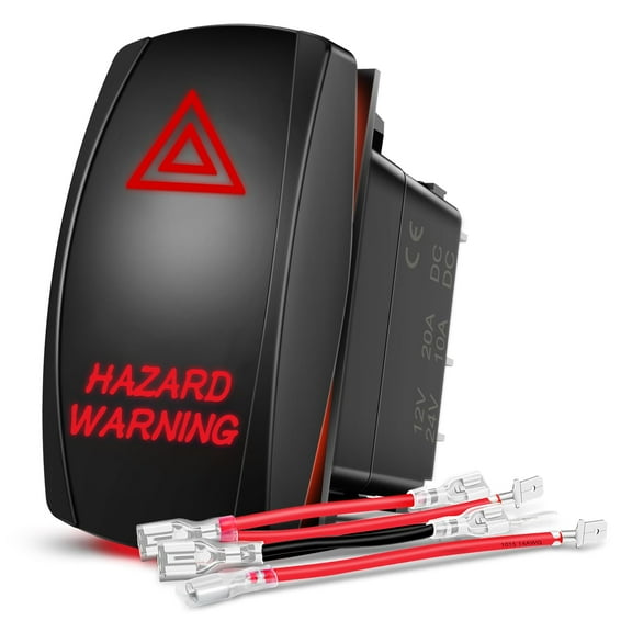 Nilight Hazard Warning Rocker Switch 5 Pin Laser On Off SPST switches 20A/12V 10A/24V Red LED Light Hazard Emergency Warning w/Jumper Wires Set for Cars Trucks Boats ATVs UTVs RVs, 2 Years Warranty