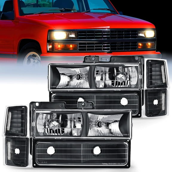 Nilight Headlight Assembly Compatible with 1994 1995 1996 1997 1998 Chevy Silverado Tahoe Suburban C10 C/K 1500 2500 3500 Replacement Headlamp Black Housing Clear Reflector Bumper Corner Lamp