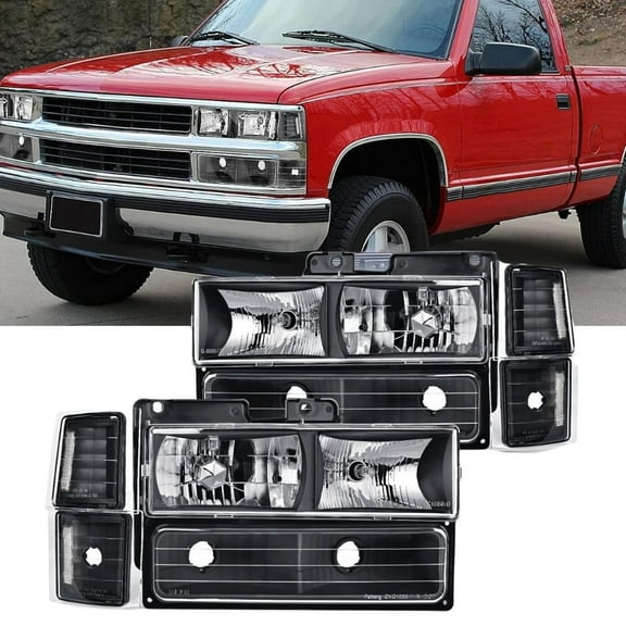 Nilight Headlight Assembly for 1994 - 1998 Chevy Silverado Tahoe Suburban C10 C/K 1500 2500 3500 Replacement Headlamp Black Housing Clear Reflector Bumper Corner Lamp