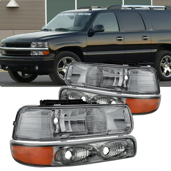 Nilight Headlight Assembly for 1999 2000 2001 2002 Chevy Silverado 1500 1500HD 2500 2500HD 3500 Chevrolet Tahoe Suburban Replacement Headlamp Housing Bumper Lights Set