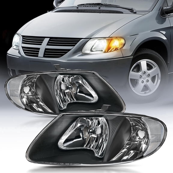 Nilight Headlight Assembly for 2001 2002 2003 2004 2005 2006 2007 Chrysler Town & Country 2001-2003 Voyager 2001-2007 Dodge Grand Caravan Replacement Black Housing Clear Reflector,2 Years Warranty