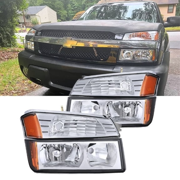 Nilight Headlight Assembly for 2002 - 2006 Chevy Avalanche with Body Cladding Pickup Truck Replacement Headlamp Chrome Housing Amber Reflector Driver and Passenger Side