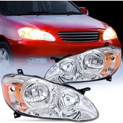 Nilight Headlight Assembly for 2003 2004 2005 2006 2007 2008 Toyota Corolla Headlamps Replacement Chrome Housing Amber Reflector Driver and Passenger Side,