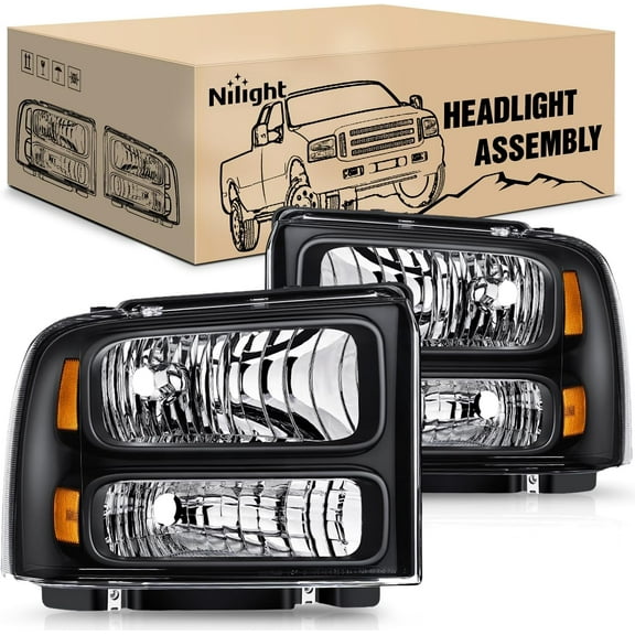 Nilight Headlight Assembly 2005 2006 2007 F250 F350 F450 F550 Super Duty Black Housing Amber Corner Clear Lens 4 Pack Headlights Assembly Replacement