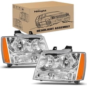 Nilight Headlight Assembly for 2007 2008 2009 2010 2011 2012 2013 2014 Chevy Avalanche Tahoe Suburban 1500 2500 Replacement Headlamp Bumper Lamp Set Chrome Housing Amber Reflector