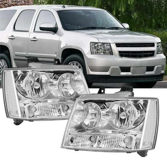 Nilight Headlight Assembly for 2007 2008 2009 2010 2011 2012 2013 2014 Chevy Avalanche Tahoe Suburban 1500 2500 Replacement Headlamp Bumper Lamp Set Chrome Housing Clear Reflector
