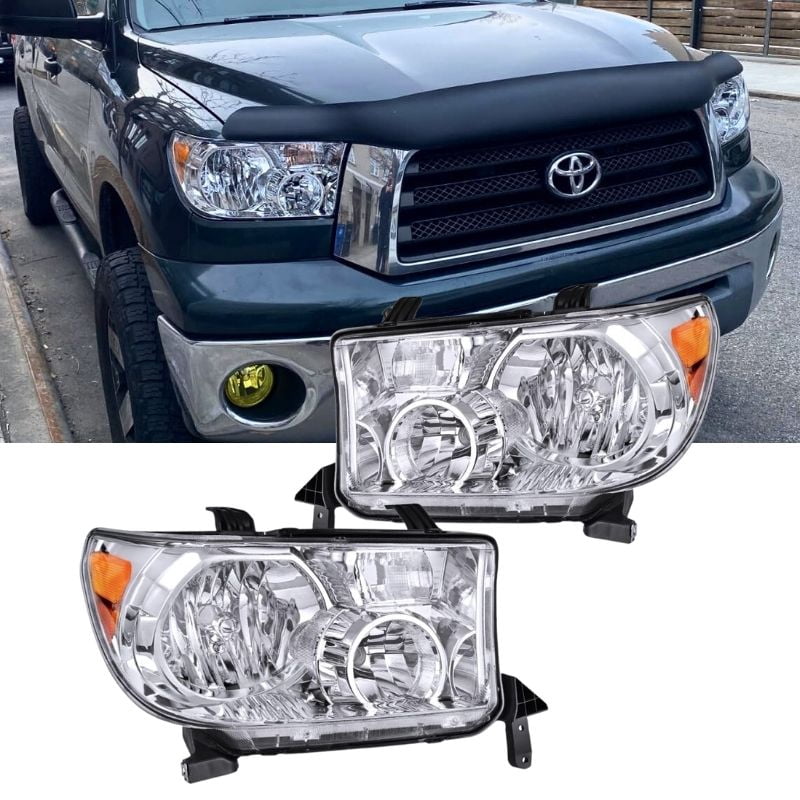 Amber Corner Chrome Headlight 2007 Tundra Sequoia Halogen Amber Corner Chrome Headlights Pair For 2007-2013 Toyota Tundra & 2008-2017 Sequoia Headlight Replacement