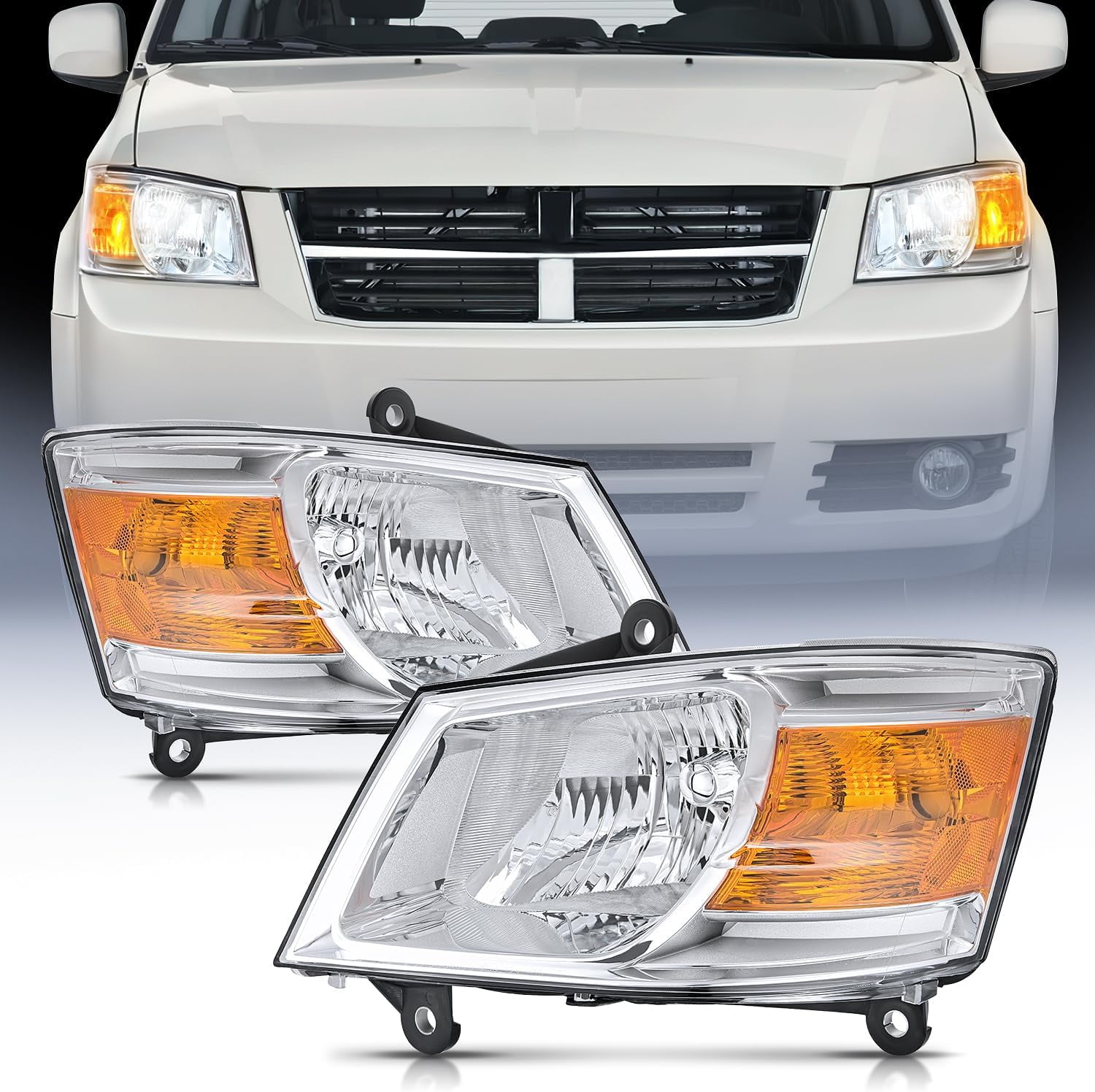 Nilight Headlight Assembly for 2008 2009 2010 Dodge Grand Caravan Replacement Headlamp Chrome