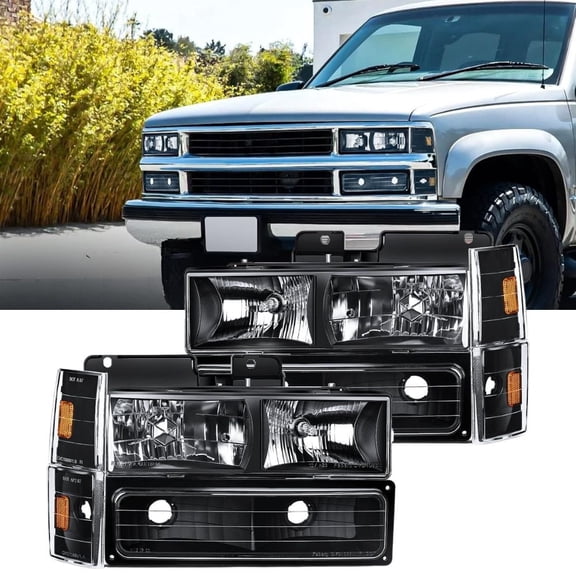 Nilight Headlight Assembly Compatible with 1988 1989 1990 1991 1992 1993 Chevrolet GMC C/K 1988-1993 Silverado Suburban Sierra Blazer Tahoe Yukon Black Housing Amber Reflector
