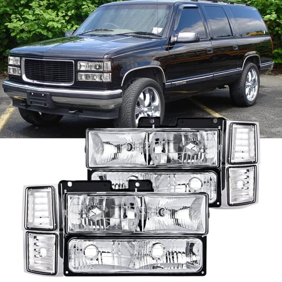 Nilight Headlight Assembly Compatible with 1994 1995 1996 1997 1998 Chevy Silverado Tahoe Suburban C10 C/K 1500 2500 3500 Replacement Headlamp Chrome Housing Clear Reflector