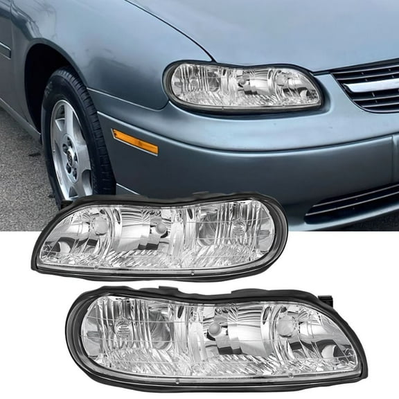 Nilight Headlight Assembly Compatible with 1997 1998 1999 2000 2001 2002 2003 Malibu 2004 2005 Chevy Classic 1997-1999 Oldsmobile Cutlass Replacement Headlamp Chrome Housing Clear Reflector