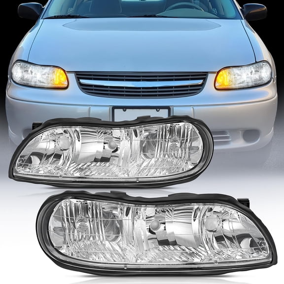 Nilight Headlight Assembly Compatible with 1997 1998 1999 2000 2001 2002 2003 Malibu 2004 2005 Chevy Classic 1997-1999 Oldsmobile Cutlass Replacement Headlamp Chrome Housing Clear Reflector