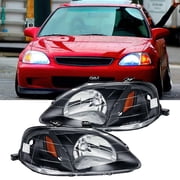 Nilight Headlight Assembly Compatible with 1999 2000 Honda Civic Headlamps Replacement Black Housing Amber Reflector Upgraded Clear Lens Driver and Passenger Side
