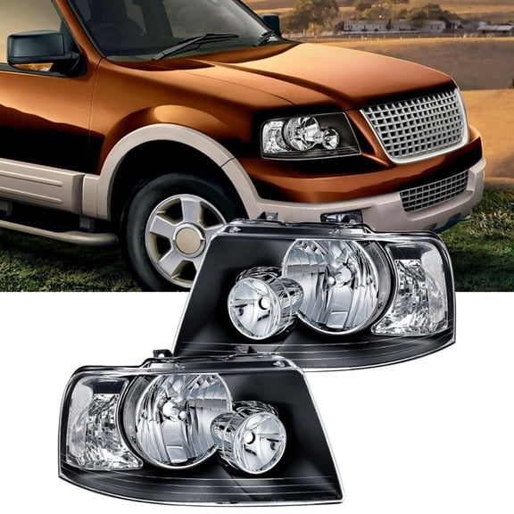 Nilight Headlight Assembly Compatible with 2003 2004 2005 2006 Ford Expedition Headlamps Replacement Black Housing Clear Reflector Lens Driver and Passenger Side
