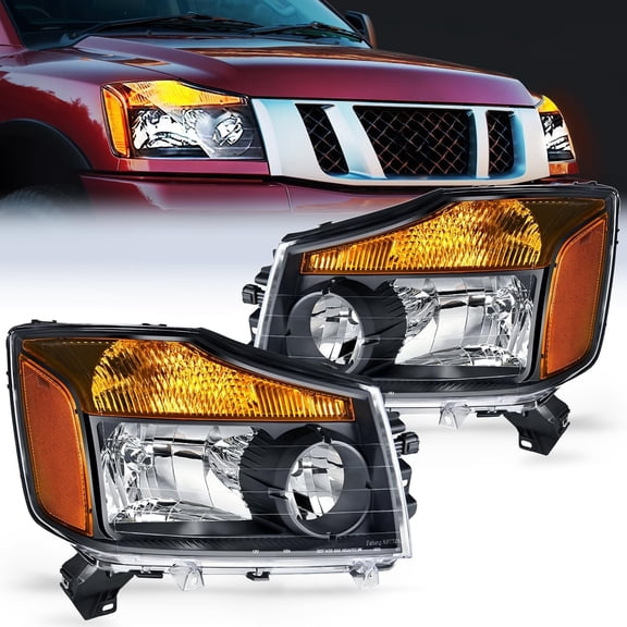 Nilight Headlight Assembly Compatible with 2004-2015 Nissan Titan 2004-2007 Armada 2004 Pathfinder Armada Headlamps Replacement Black Housing Amber Reflector Driver Passenger Side, 2 Years Warranty