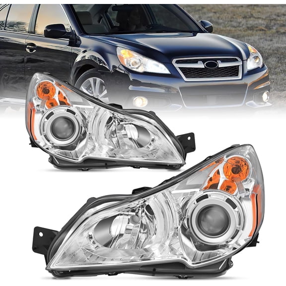Nilight Headlight Assembly Compatible with 2010 2011 2012 2013 2014 Subaru Legacy/Outback Chrome Housing Amber Reflector Clear Lens Headlights Replacement Driver and Passenger Side