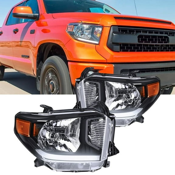 Nilight Headlight Assembly Compatible with 2014 2015 2016 2017 2018 2019 2020 2021 Toyota Tundra Black Housing Amber Reflector Clear Lens Headlamps Replacement