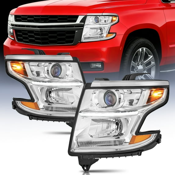 Nilight Headlight Assembly Compatible with 2015 2016 2017 2018 2019 2020 Chevy Tahoe Suburban Chrome Housing Amber Reflector Clear Lens Replacement Headlamp Driver and Passenger Side 2 Years Warranty