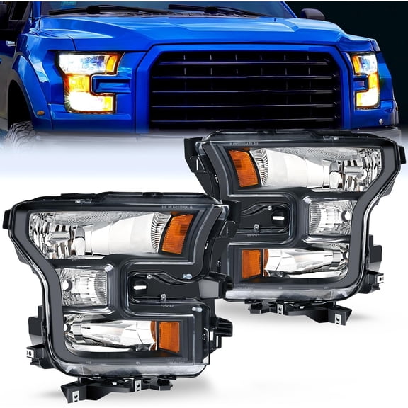 Nilight Headlight Assembly Compatible with 2015 2016 2017 Ford F-150 Headlamps Replacement Black Housing Amber Reflector Upgraded Clear Lens Driver and Passenger Side, 2 Years Warranty