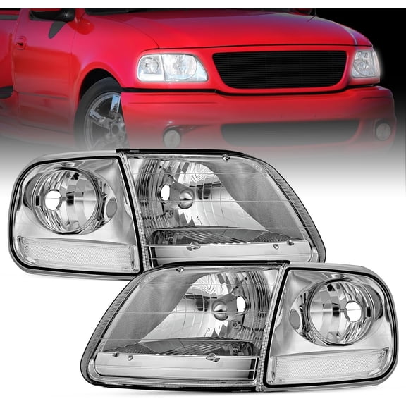 Nilight Headlight Assembly Compatible with 1997 1998 1999 2000 2001 2002 2003 Ford F-150 Expedition Chrome Housing