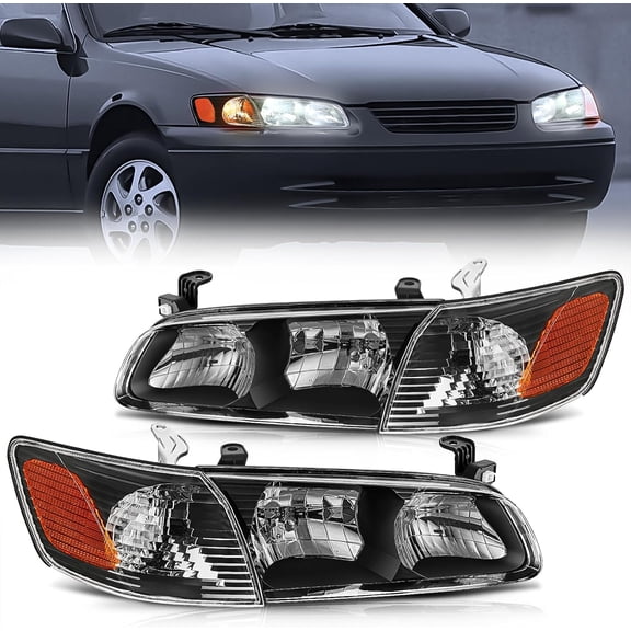 Nilight Headlight Assembly Compatible with 2000 2001 Toyota Camry Replacement Headlamp Black Housing Amber Reflector Driver and Passenger Side