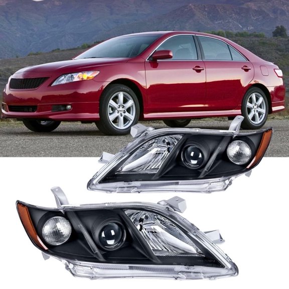 Nilight Headlight Assembly Compatible with 2007 2008 2009 Toyota Camry Headlamps Replacement Black Housing Amber Reflector Driver and Passenger Side