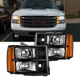 thumbnail image 1 of Replacement Lens Headlight Set - Black, Yellow Corners, Clear - Fits 2007-2014 GMC Sierra 1500 2500 3500 HD, 1 of 7