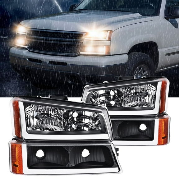 Nilight Headlights Assembly Led DRL for 2003 2004 2005 2006 Chevy Silverado Avalanche 1500 2500 3500/2007 Chevrolet Silverado Classic Headlamp,Black Housing Amber Reflector