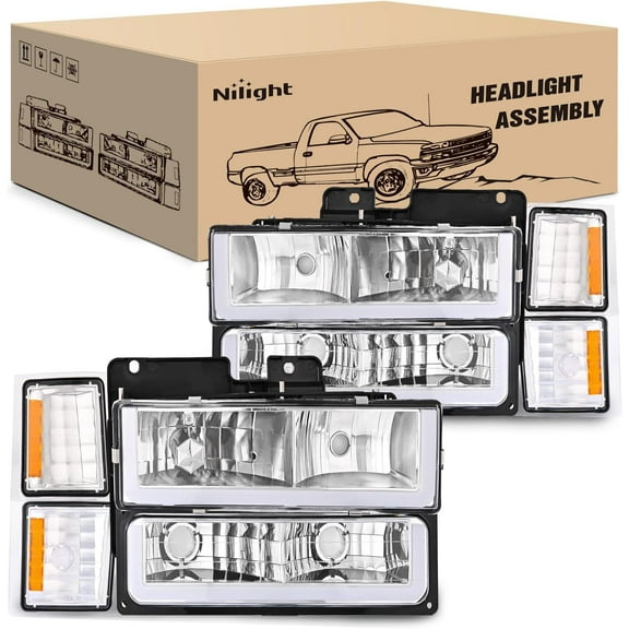 Nilight Headlights Assembly Led DRL for Chevy Silverado 1500 2500 3500 1994 1995 1996 1997 1998,1994-1998 Tahoe / C10 / CK/Suburban,(Side Maker Light Not for GMC Yukon)