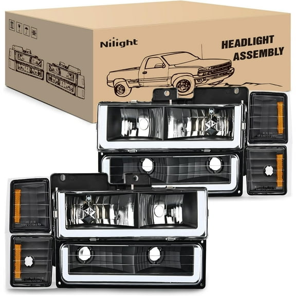 Nilight Headlights Assembly Led DRL for Chevy Silverado 1500 2500 3500 1994 1995 1996 1997 1998,1994-1998 Tahoe / C10 / CK/Suburban,(Side Maker Light Not for GMC Yukon)