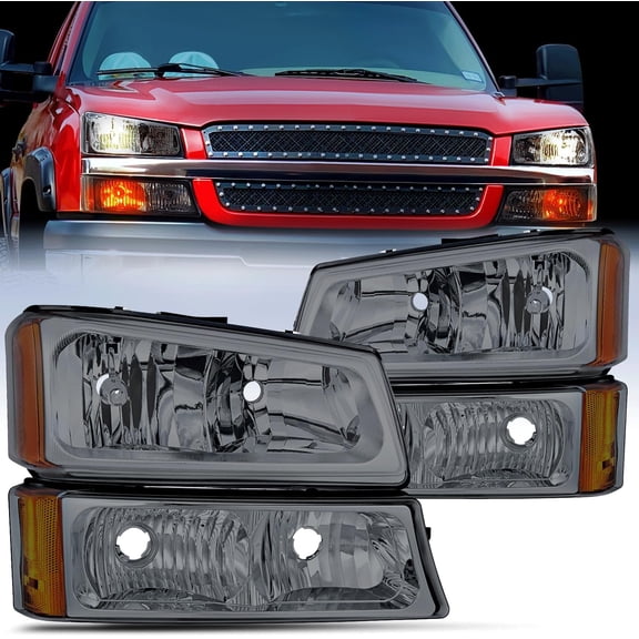 Nilight Headlight Assembly for 2003 2004 2005 2006 Chevy Silverado Avalanche 1500 1500HD 2500 2500HD 3500 Chevrolet Pickup Replacement Headlamp Housing Bumper Lamp Set