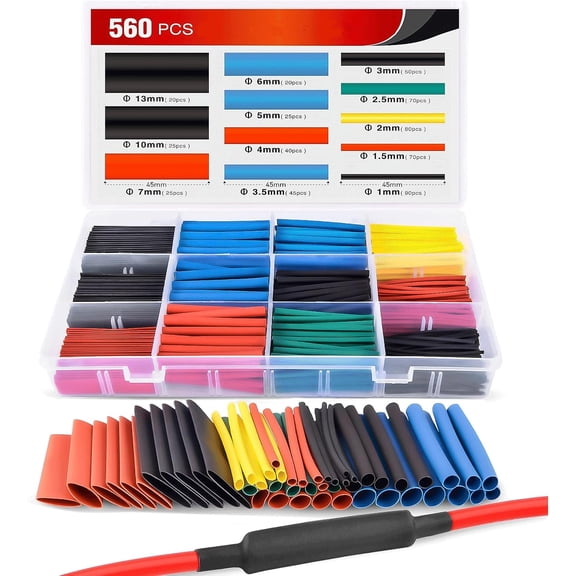 Nilight Heat Shrink 2:1 Electric Insulation Tube Kit 45mm Flame Retardant Wrap Cable Sleeve 560pcs 5 Colors 12 Sizes with Storage Box