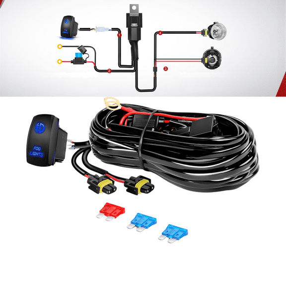 Nilight Heavy-Duty 16 AWG Fog Light Wiring Harness with 5-Pin Rocker Switch, 12V Relay & Blade Fuse Socket Fits 9005/9006/9012/9140/9145/9150/9155/HB3/H10 Bulbs