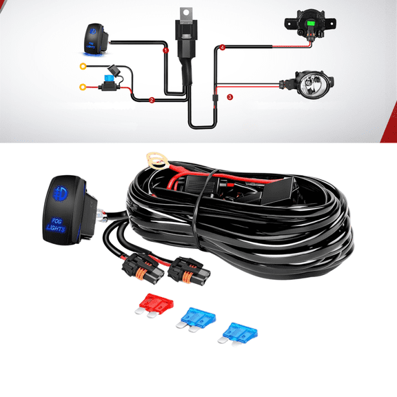 Nilight Heavy-Duty 16 AWG Fog Light Wiring Harness Kit with 12V SPST 5-Pin Rocker Switch, Automotive Relay, Blade Fuse Holder & Socket Connectors for H11/H9/H8/886/889/892/PGJ13 Bulbs