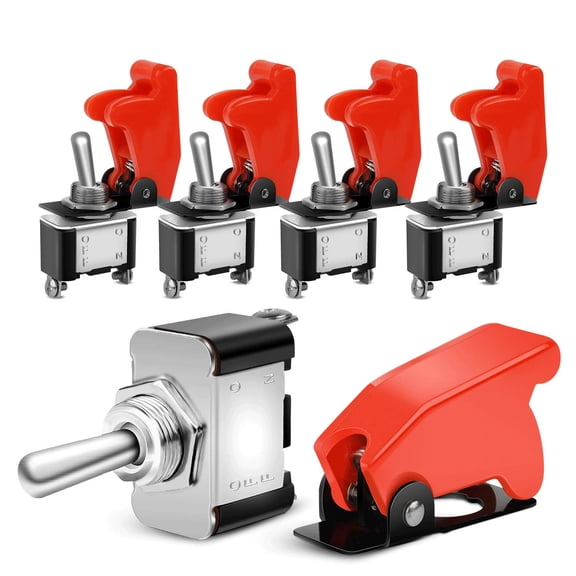 Nilight Heavy Duty Rocker Toggle Switch 12V 20A Red Cover SPST ON/Off 2Pin Car Truck Boat-5 Pack
