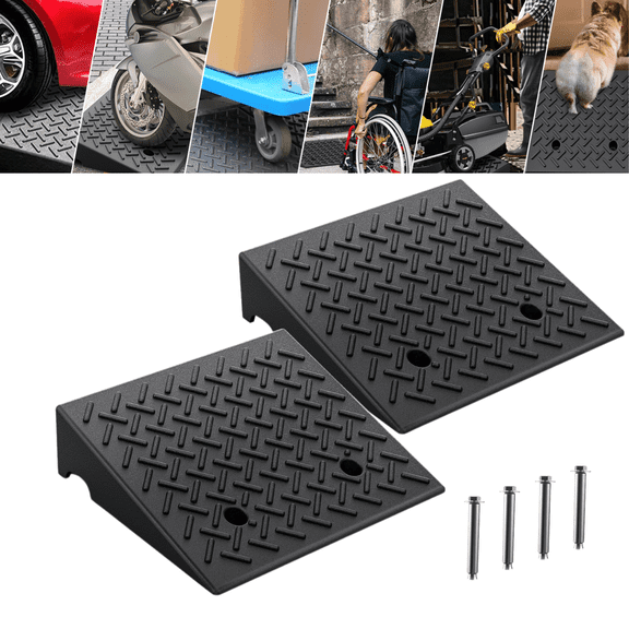 Nilight Heavy-Duty Rubber Threshold Ramp 6.3-Inch Rise, Portable Curb Ramp for Cars, Wheelchairs, Scooters, Lawn Mowers & Mobility Devices, 7000 lb Capacity, Black (2-Pack)