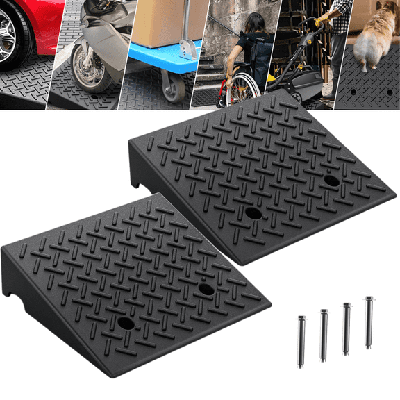 Nilight Heavy-Duty Rubber Threshold Ramp Set  7.9-Inch Height Curb Riser for Vehicles, Wheelchairs, Scooters, Lawn Mowers & Mobility Devices  7000 lb Capacity  2-Pack Black Rubber Ramps