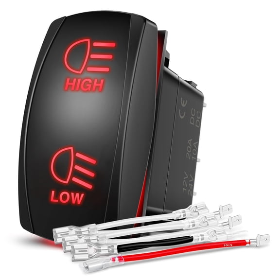 Nilight High Low Beam Headlights Rocker Switch Toggle On/Off/On DPDT 7Pin 12V 24V High/Low Jumper Wires for Cars Trucks Caravans Trailer Tractor RV SUV ATV UTV