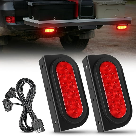 Nilight Hitch Cargo Carrier Oval Light Kit 2PCS 6Inch Red Lights w/Flush Mount Grommet Bracket Harness Waterproof Stop Turn Signal Tail Light for Luggage Rack Bike Rack Truck Trailer