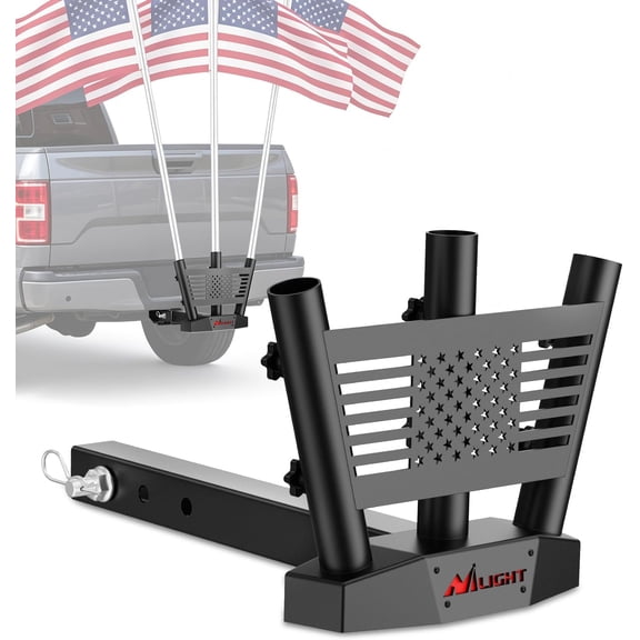 Nilight Hitch Mount Flagpole Holder,Triple Flag Pole Heavy Duty Metal Mount Kit fits 2 Inch Receivers Compatible with 0.87 to 1.38 Inch Diameter Flag Tube for Trucks SUV RV Pickup Camper Trailer Jeep