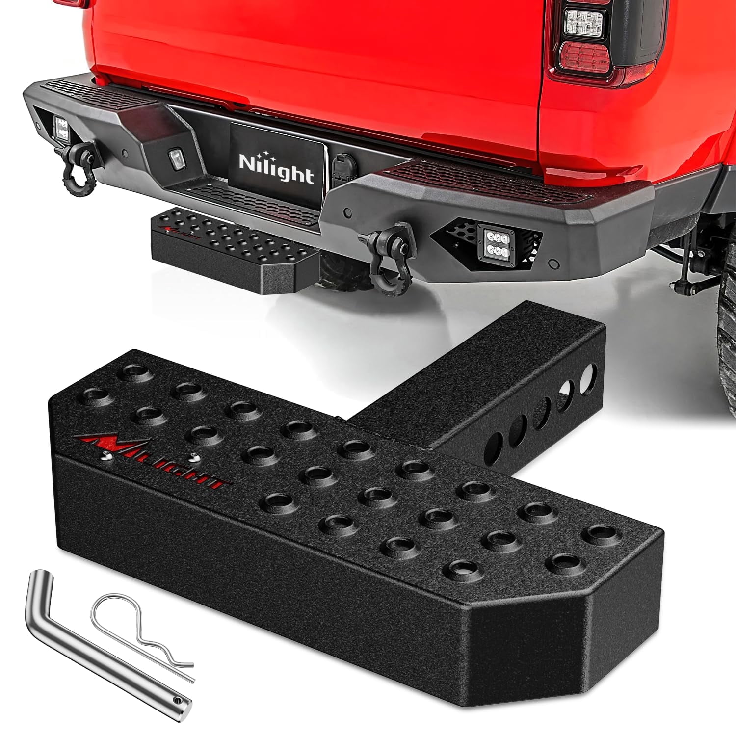 Nilight Hitch Step with 2" Hitch Receiver Rear Bumper Guard Protector 11.9 Inch with 5/8” Hitch Pin Clip Upgraded Textured Black Anti Slip Hitch Step Bar for Pickup Truck Car SUV