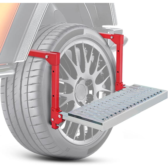 Nilight Folding Heavy Duty Tire Step Non-Slip Steel Surface Adjustable to Fit Tire from 10” to 15” Rated up to 350 Lbs for Truck SUV and RV Easy to Install and Adjust Red