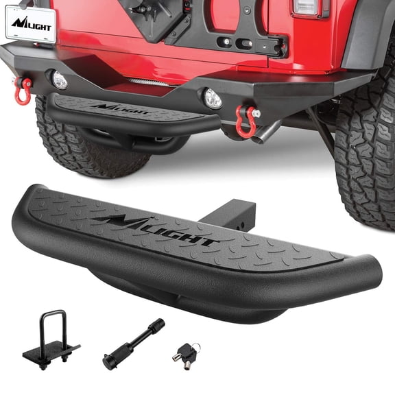 Nilight Hitch Step with 2" Hitch Receiver Rear Bumper Guard Protector Compatible with Car Truck Vehicles Upgraded Textured Black Hitch Step Bar with Hitch Lock & U-Bolts Stabilize